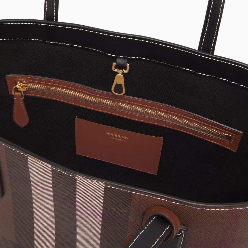 NWT Burberry Medium Check Leather Tote Bag - Picture 2 of 7